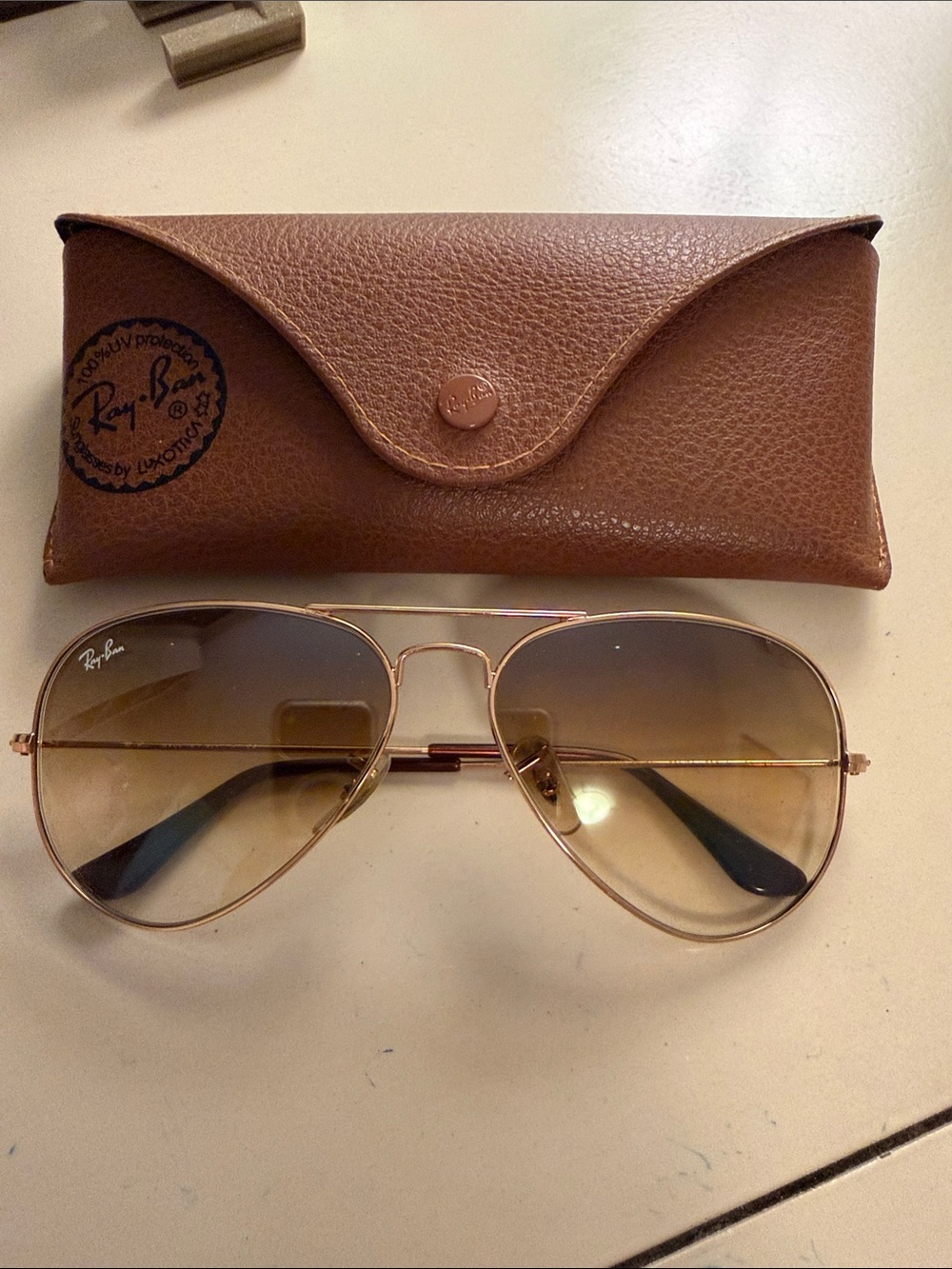 Ray-Ban Gold Frame Brown Gradient Aviator Sunglasses
